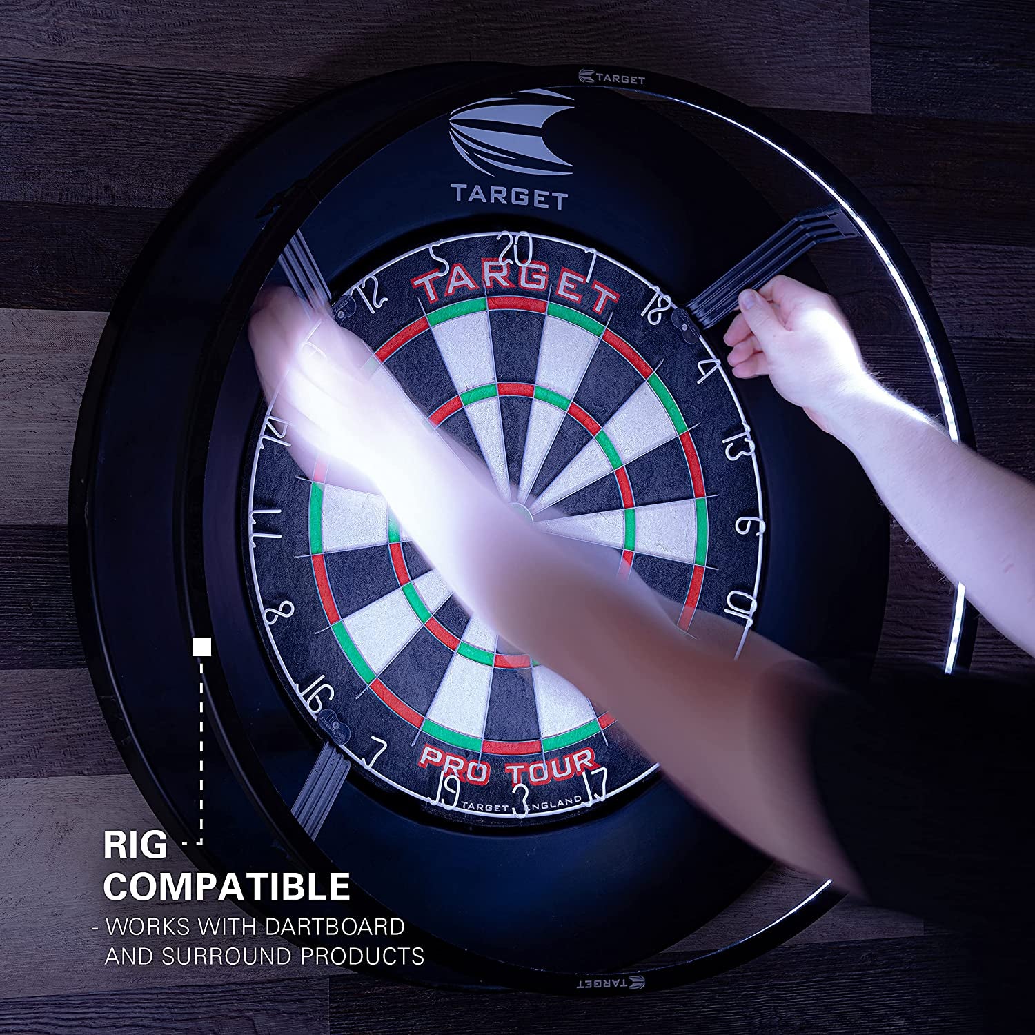 Darts Corona Vision Dartboard Lighting System, Black Frame | White LED Dart Board Surround Ring Light | Available with Pro Tour Dartboards Surround & Championship Dartboard, or Oche Dart Mat