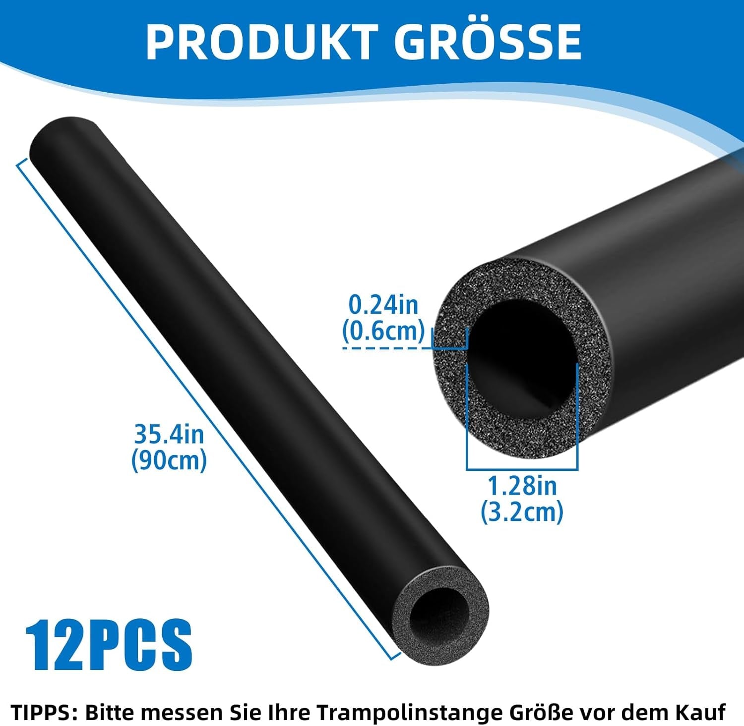Trampoline Foam Tubes Padding 90 Cm - Pole Protection for 8 Poles Safety Net Including