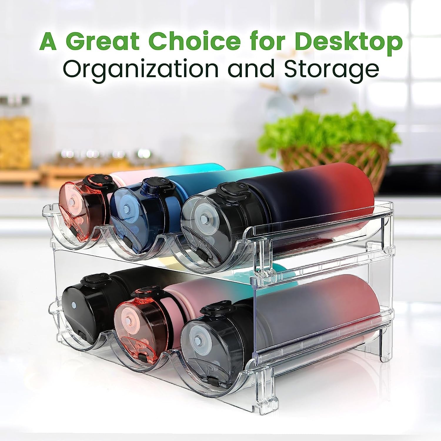 Water Bottle Storage Organizer Set - Stackable Cabinet Rack for Efficient Water Bottle Management (2 Packs)