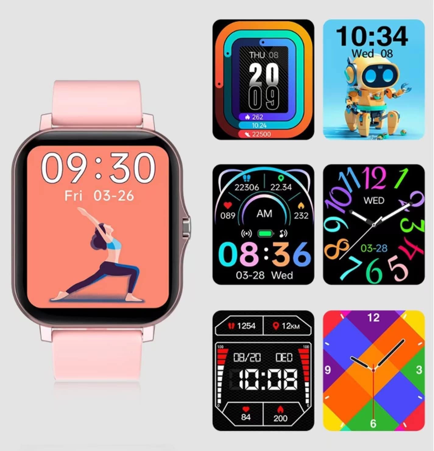 Smart Fitness Tracker Watch for Android/iOS - IP68 Waterproof, Heart Rate, Blood Oxygen, and Sleep Monitoring, 8 Sports Modes, Breath Training, Weather Updates - 1.69-Inch Display for Men and Women in Rose Gold