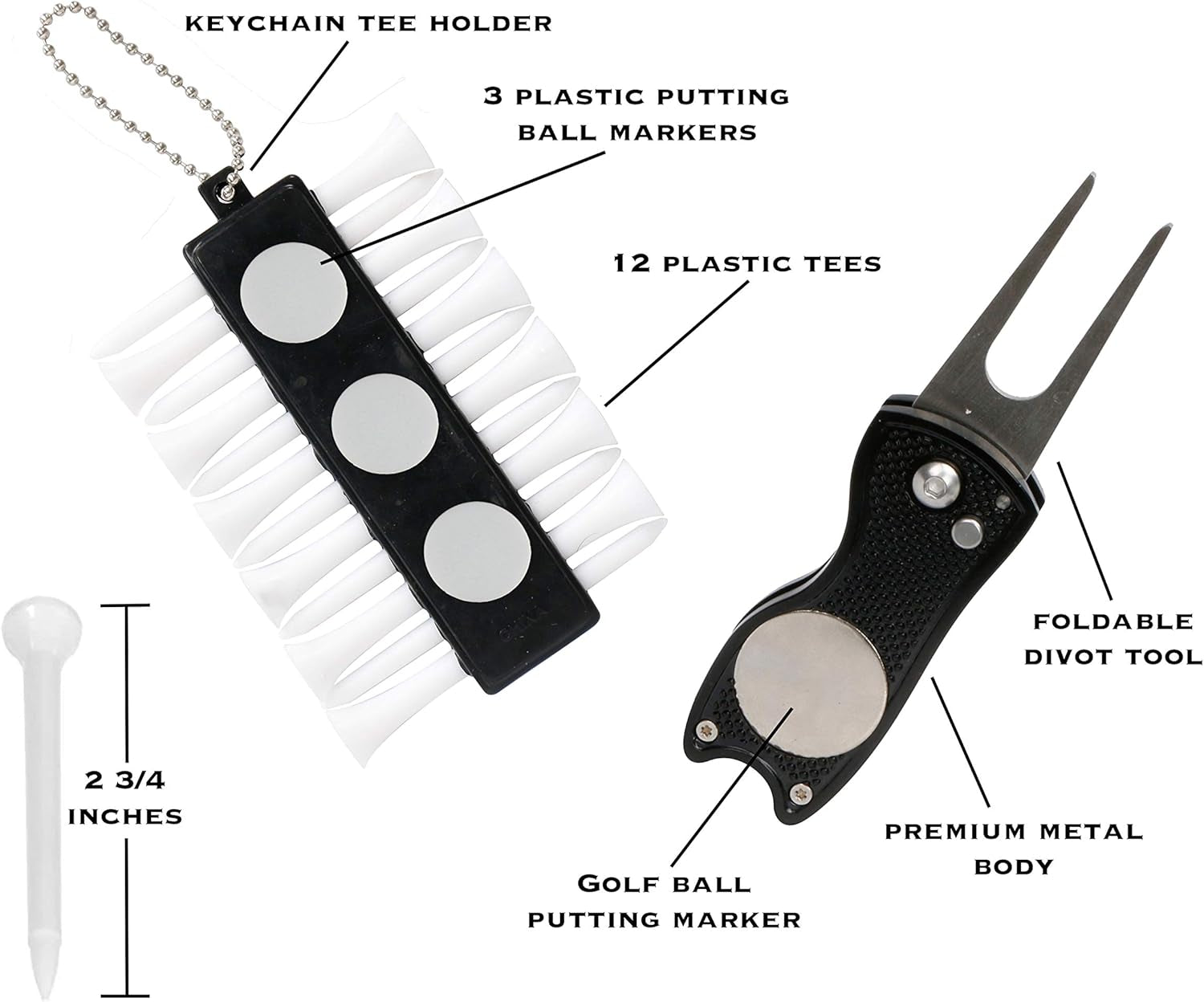 Golf Accessories Gift Set - Golf Towel, Golf Club Brush with Groove Cleaner, Foldable Divot Repair Tool with Ball Marker, Golf Ball Marker and Golf Tee Holder - Golf Club Cleaning Kit