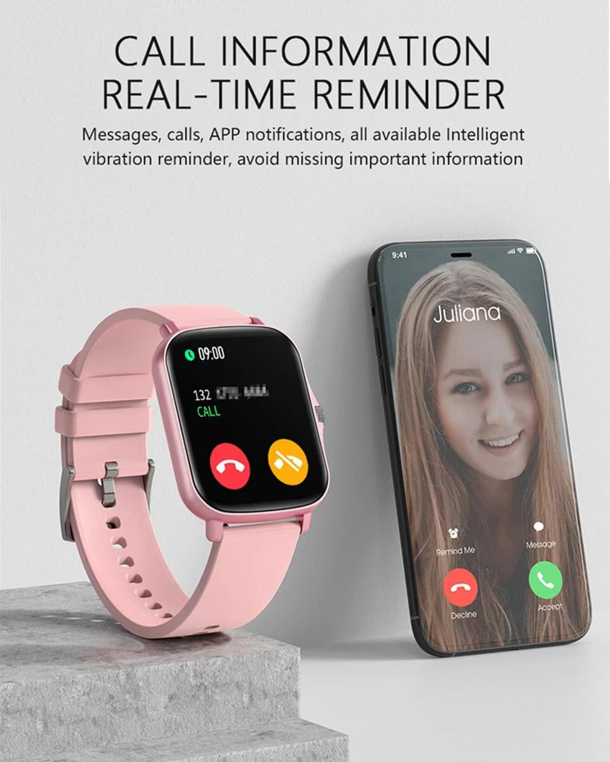 Smart Fitness Tracker Watch for Android/iOS - IP68 Waterproof, Heart Rate, Blood Oxygen, and Sleep Monitoring, 8 Sports Modes, Breath Training, Weather Updates - 1.69-Inch Display for Men and Women in Rose Gold