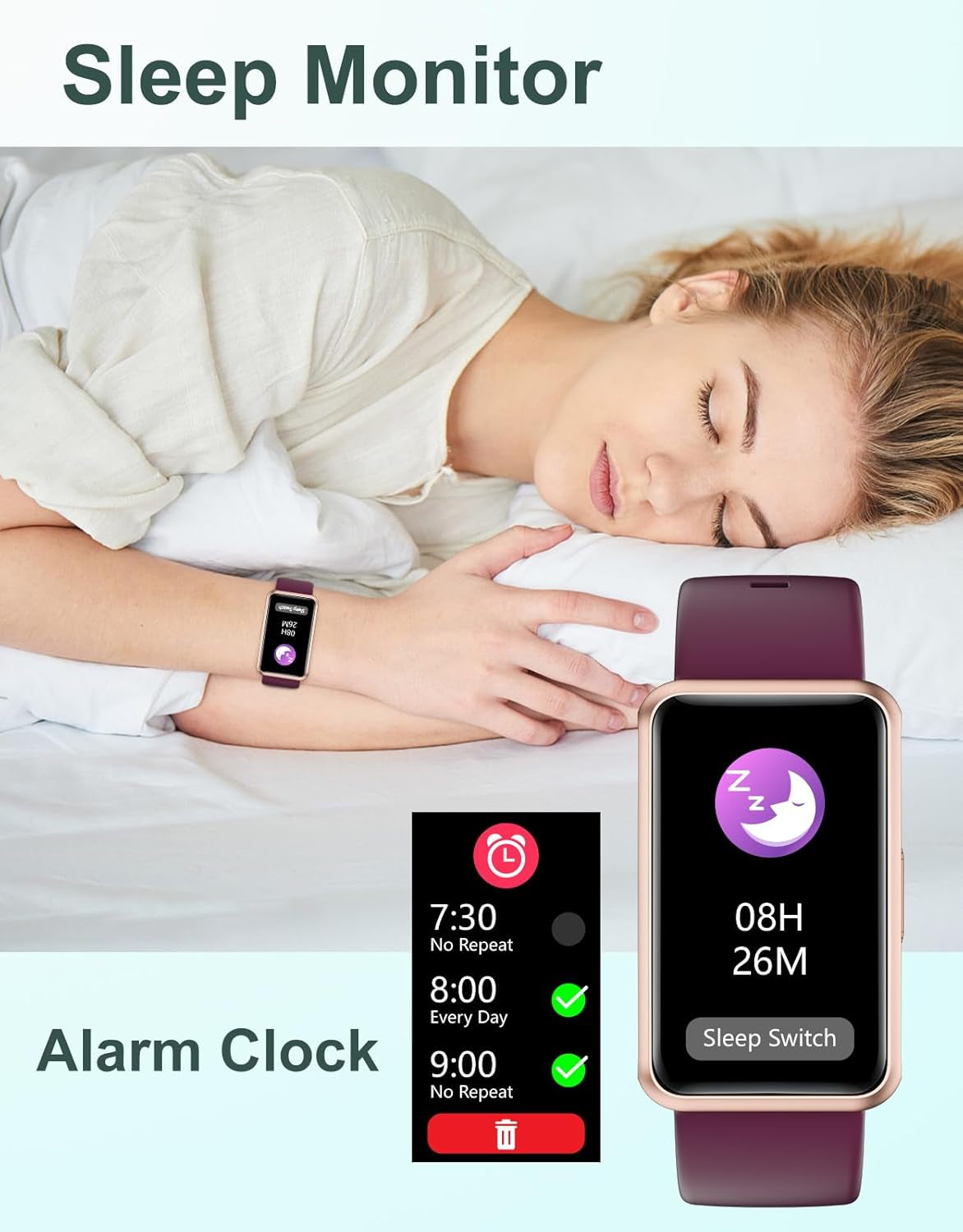Fitness Tracker - Standalone Fitness Watch for Men and Women, IP68 Waterproof with Full Touch Screen, Steps and Calories Counter, Sleep Tracker, and Alarm Clocks (Purple)