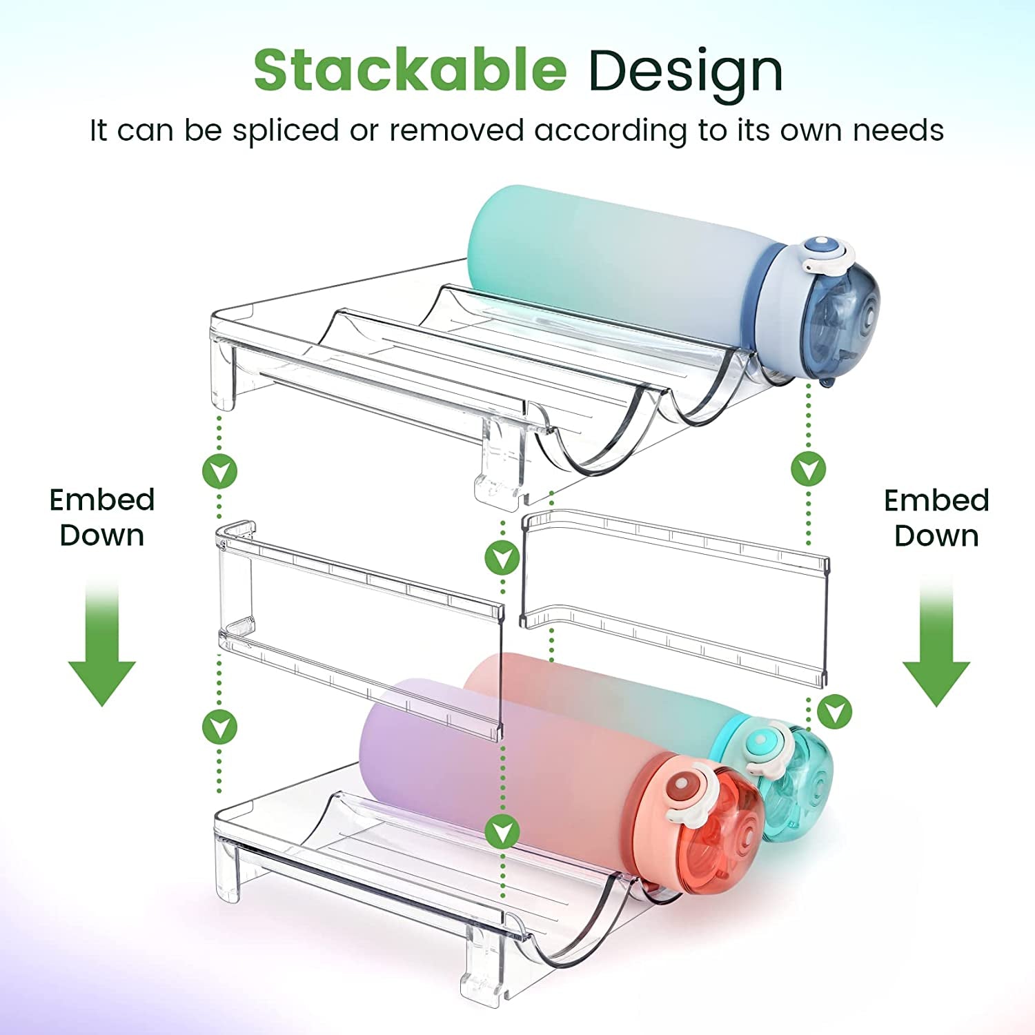 Water Bottle Storage Organizer Set - Stackable Cabinet Rack for Efficient Water Bottle Management (2 Packs)