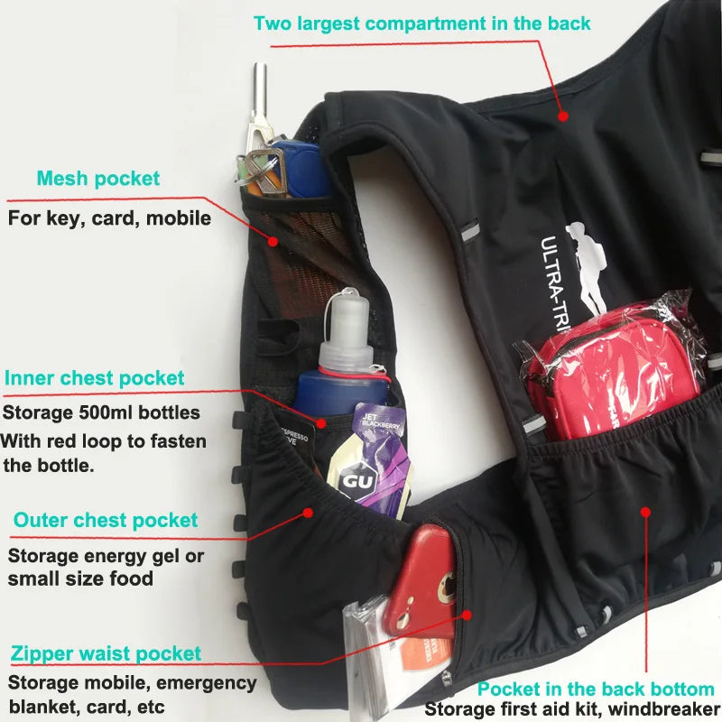 Hydration Running Backpack Vest Trail Run Pack Lightweight Marathon Race Sports Bag 8L