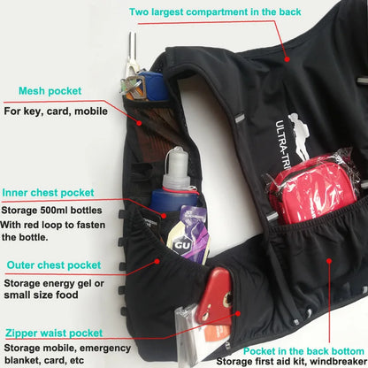 Hydration Running Backpack Vest Trail Run Pack Lightweight Marathon Race Sports Bag 8L