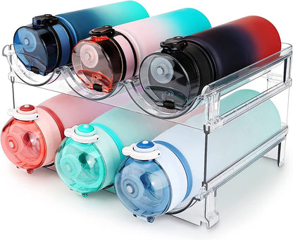 Water Bottle Storage Organizer Set - Stackable Cabinet Rack for Efficient Water Bottle Management (2 Packs)