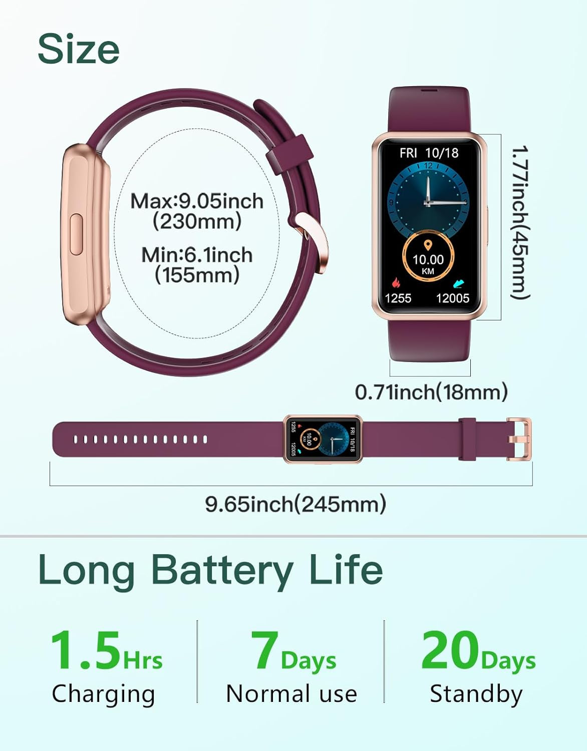 Fitness Tracker - Standalone Fitness Watch for Men and Women, IP68 Waterproof with Full Touch Screen, Steps and Calories Counter, Sleep Tracker, and Alarm Clocks (Purple)