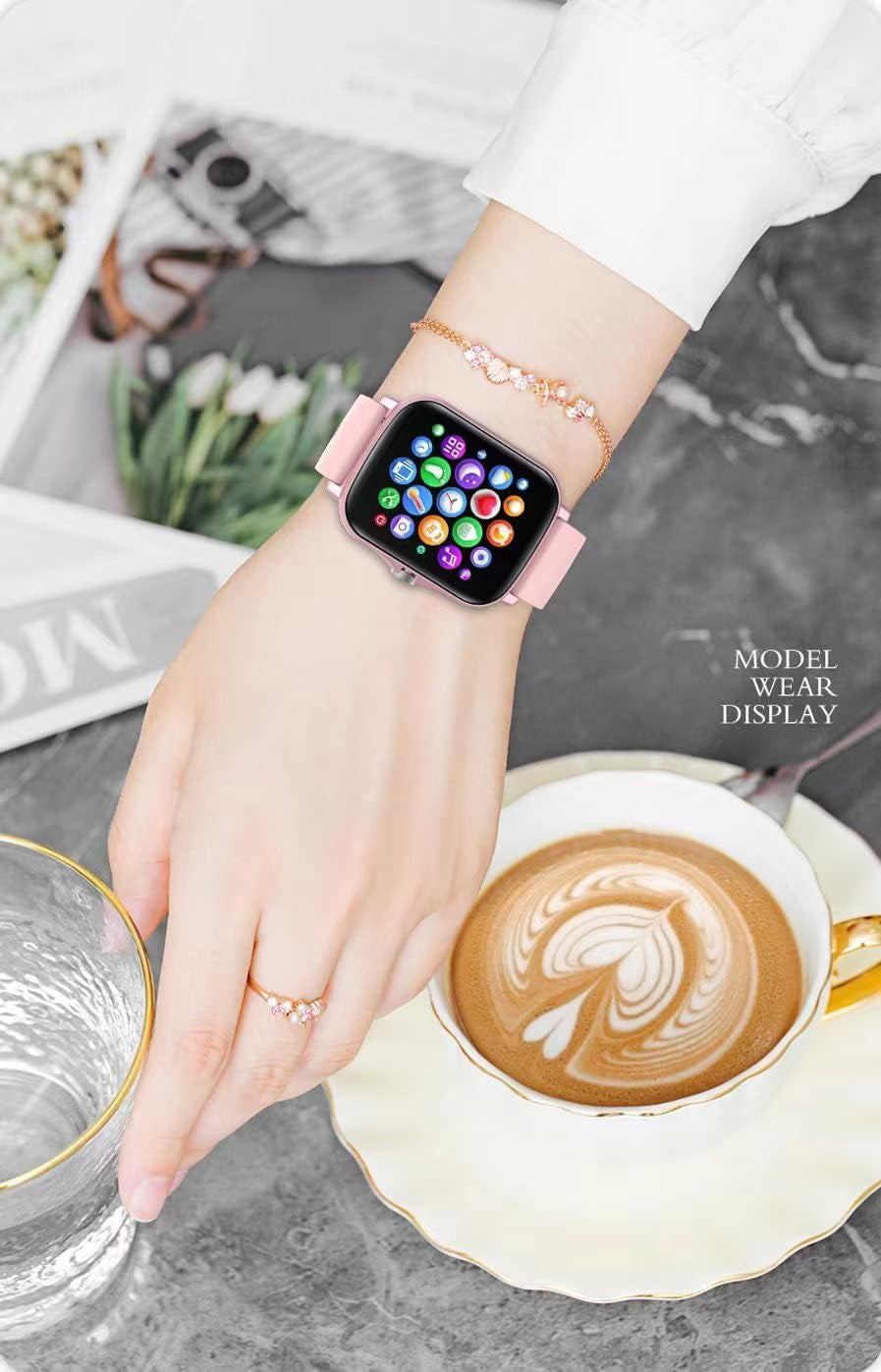 Smart Fitness Tracker Watch for Android/iOS - IP68 Waterproof, Heart Rate, Blood Oxygen, and Sleep Monitoring, 8 Sports Modes, Breath Training, Weather Updates - 1.69-Inch Display for Men and Women in Rose Gold