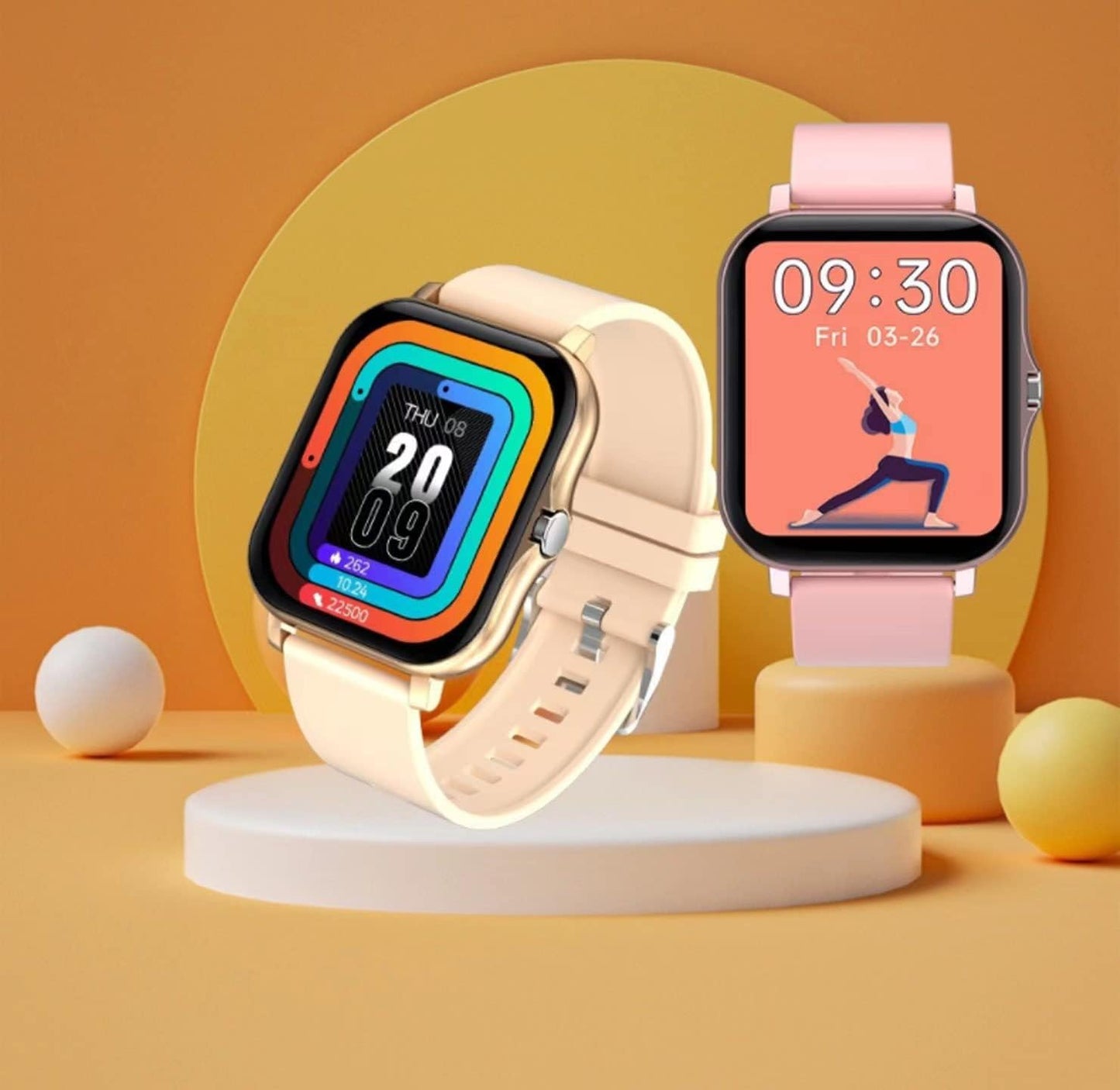 Smart Fitness Tracker Watch for Android/iOS - IP68 Waterproof, Heart Rate, Blood Oxygen, and Sleep Monitoring, 8 Sports Modes, Breath Training, Weather Updates - 1.69-Inch Display for Men and Women in Rose Gold