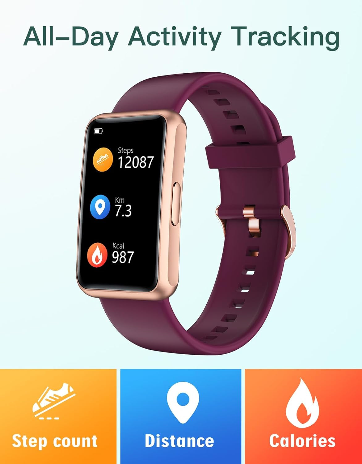 Fitness Tracker - Standalone Fitness Watch for Men and Women, IP68 Waterproof with Full Touch Screen, Steps and Calories Counter, Sleep Tracker, and Alarm Clocks (Purple)