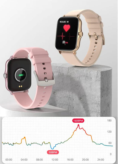 Smart Fitness Tracker Watch for Android/iOS - IP68 Waterproof, Heart Rate, Blood Oxygen, and Sleep Monitoring, 8 Sports Modes, Breath Training, Weather Updates - 1.69-Inch Display for Men and Women in Rose Gold