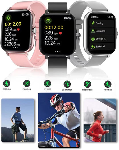 Smart Fitness Tracker Watch for Android/iOS - IP68 Waterproof, Heart Rate, Blood Oxygen, and Sleep Monitoring, 8 Sports Modes, Breath Training, Weather Updates - 1.69-Inch Display for Men and Women in Rose Gold