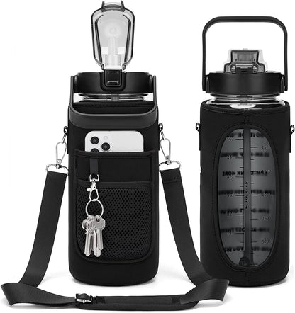 Half Gallon Water Bottle with Sleeve 2L Leak-Proof Bpa-Free Motivational Drink Water Bottle with Straw & Customized Time Markers